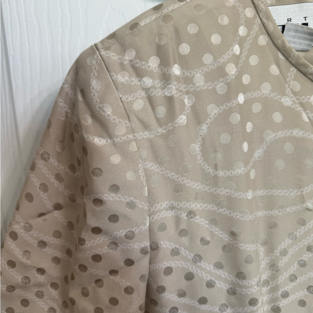Vintage Albert Nipon 100% Silk Polka Dot Dress Bow Waist Neutral Midi 6 8 - Picture 3 of 5
